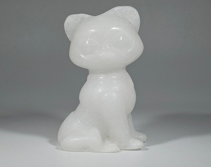 White Jade Cat Carving 2.6" Tall