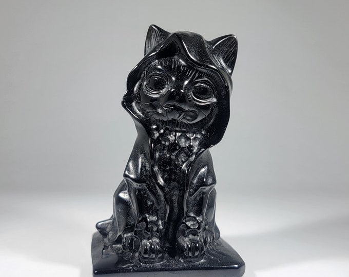 Obsidian Black Cat Carving