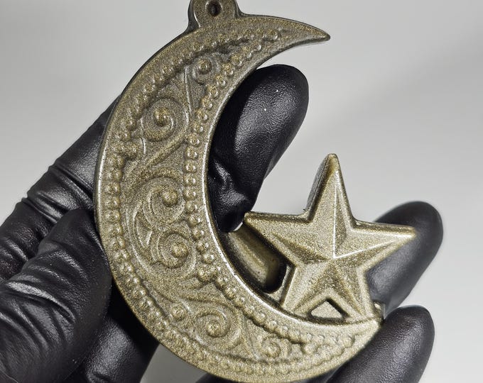 Golden Obsidian Moon with Star Carving