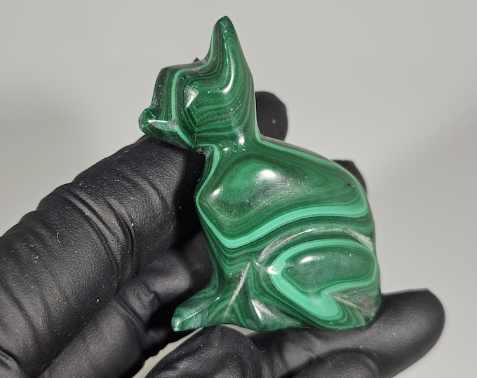 Malachite Cat Carving