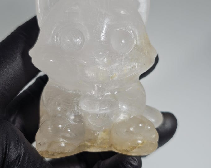 Dendritic Rose Quartz Cat Carving *Imperfect