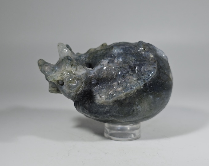 Moss Agate Dragon Egg Carving