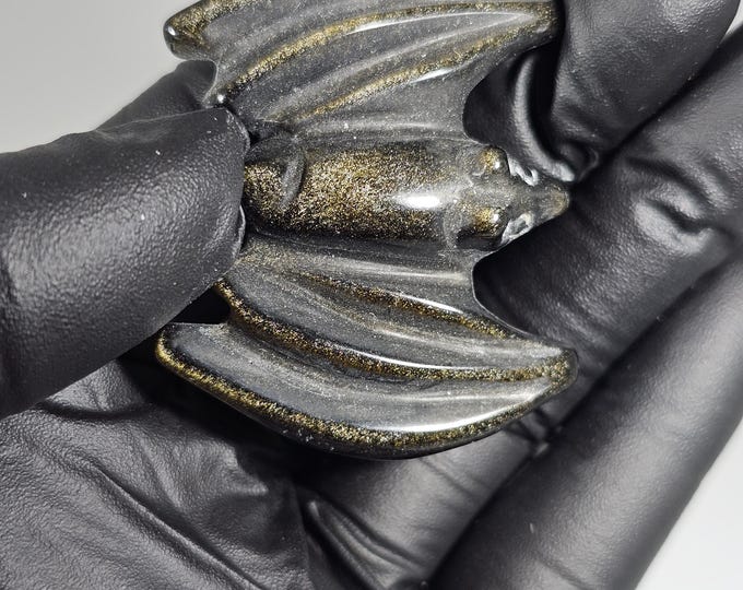 Golden Obsidian Bat Carving