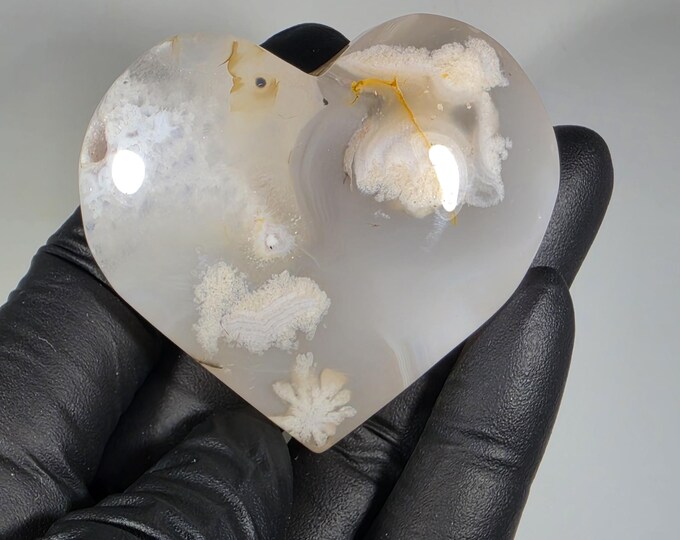 Flower Agate Heart Palm Stone