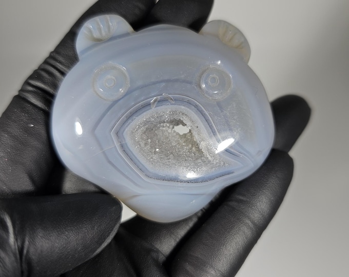 Druzy Agate Bear Head Carving