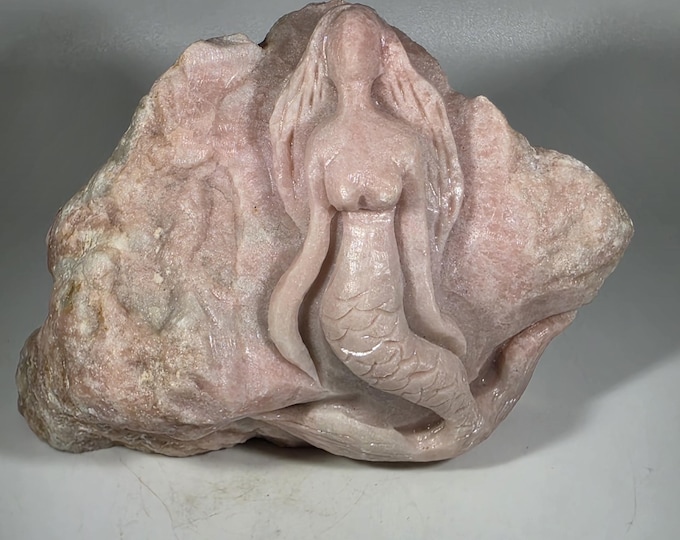 Pink Opal Mermaid Carving