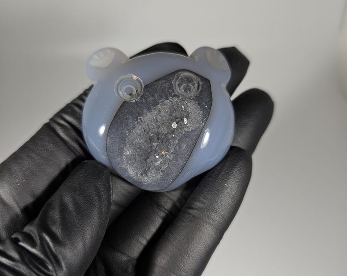 Druzy Agate Bear Head Carving