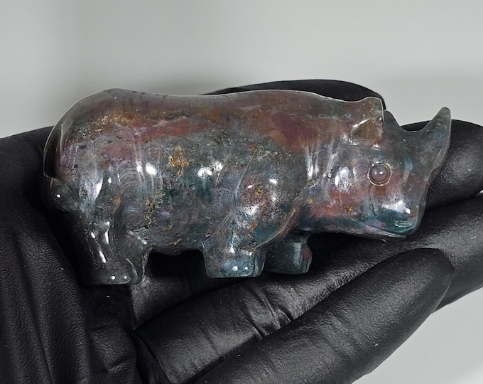 Ocean Jasper Rhino Carving