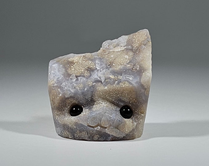 Blue Flower Agate Pet Rock Carving