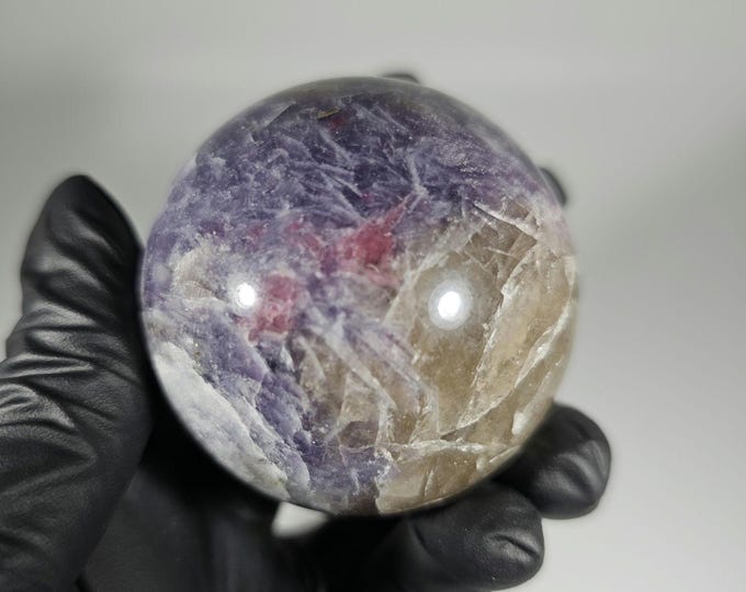 49mm Unicorn Stone Sphere Lepidolite Smoky Quartz Pink Tourmaline