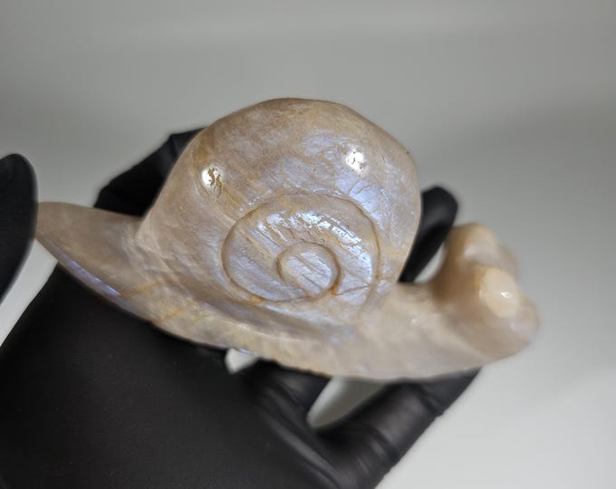 Flashy Moonstone Snail Carving