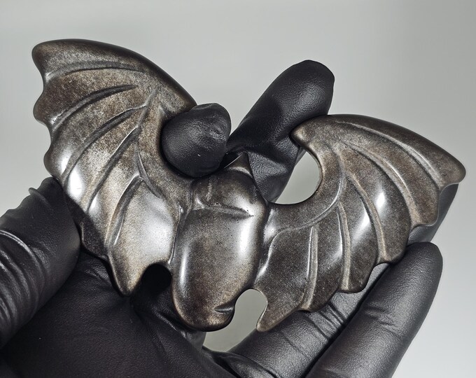 Silver Obsidian Bat Carving