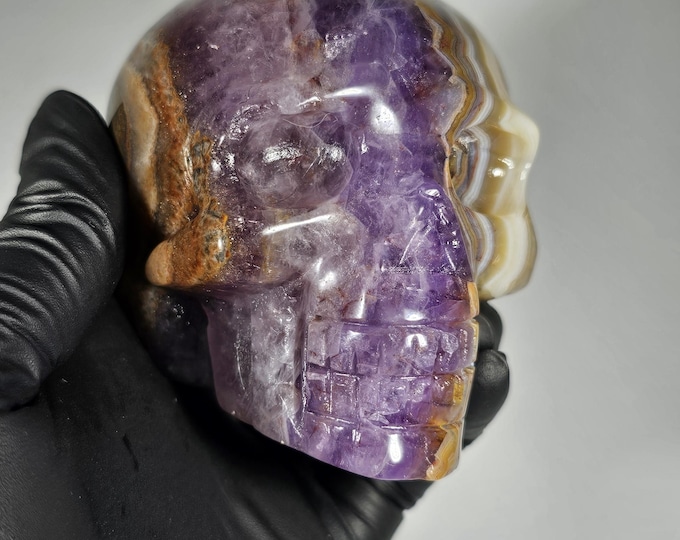 Amethyst Crazy Lace Skull Carving