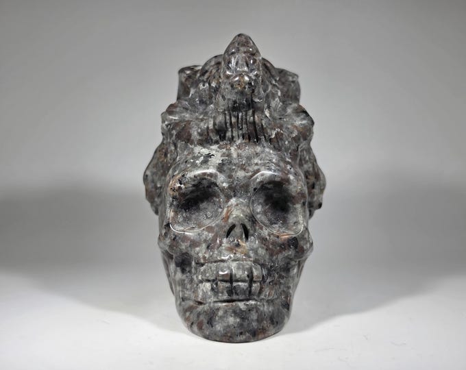 Yooperlite Skull with Wolf Carving UV Reactive