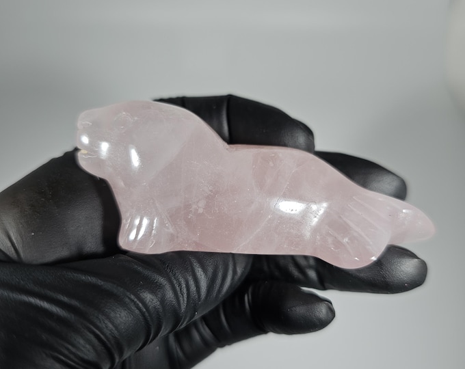 Rose Quartz Seal Carving 3" Long