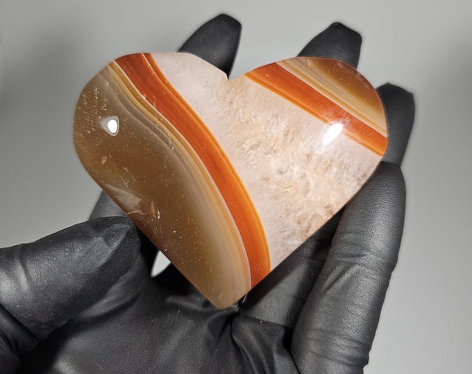 Banded Carnelian Heart Palm Stone