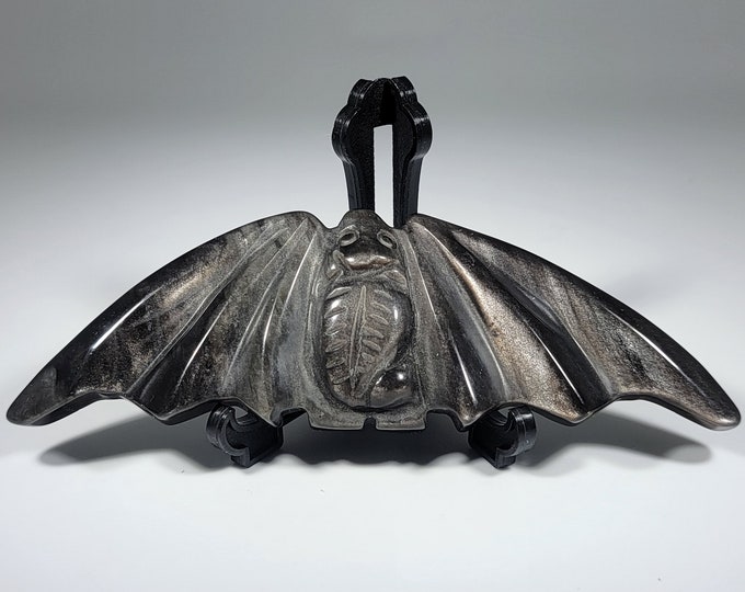 Silver Obsidian Bat Carving