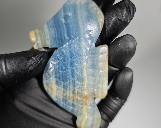 Blue Onyx Seahorse Carving 3" Tall