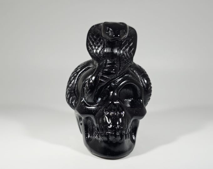 Obsidian Skull with Snake Carving