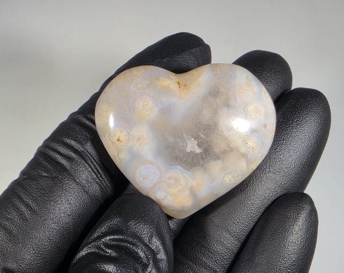 Flower Agate Heart Palm Stone 1.3"