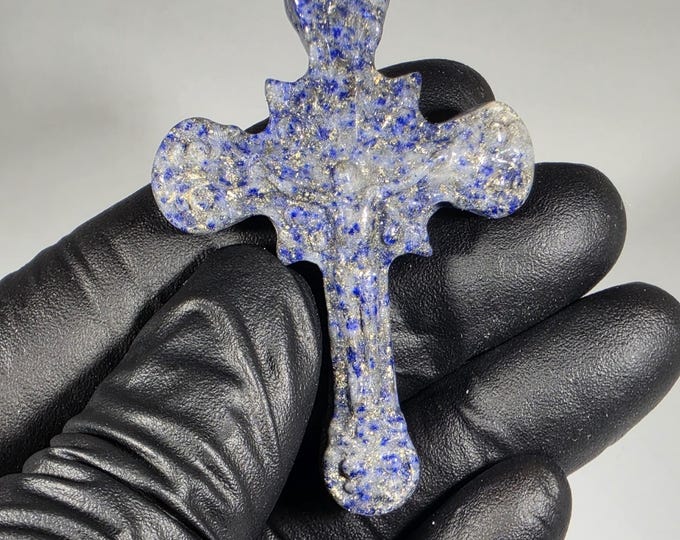 Lapis Lazuli Cross Carving