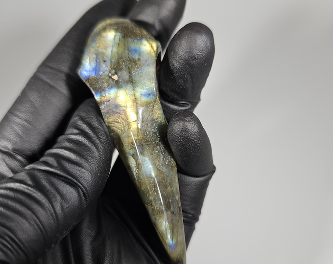 Labradorite Crow Skull Carving