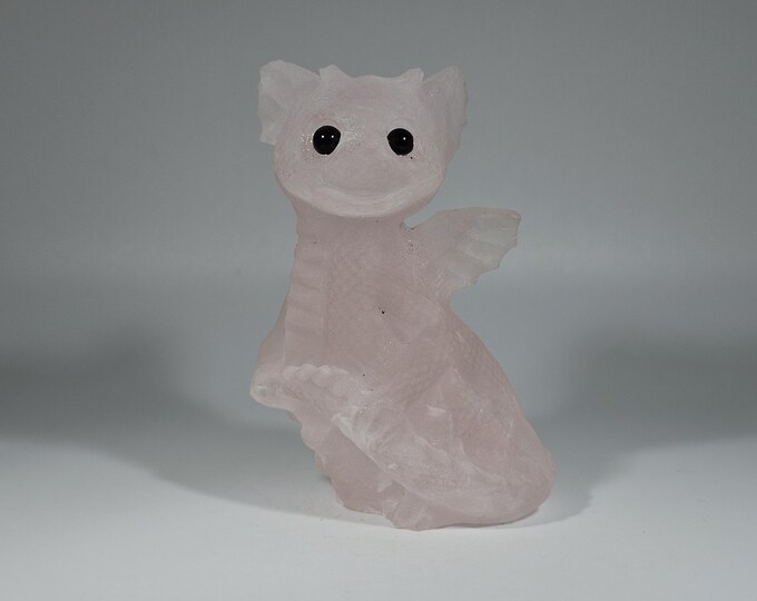 Adorable Rose Quartz Dragon Carving