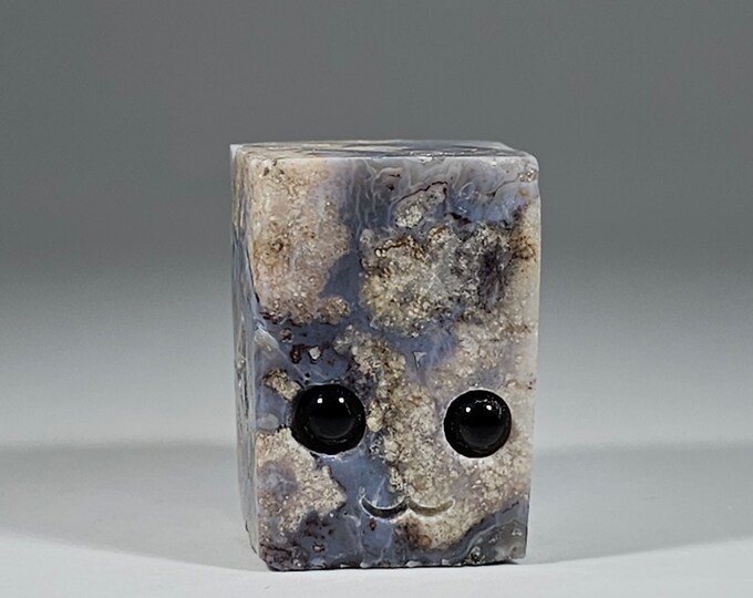 Blue Flower Agate Pet Rock Carving