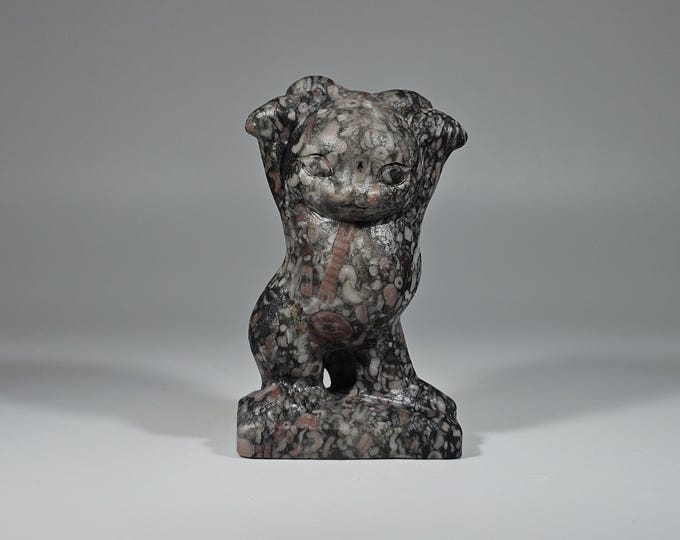 Fossilized Crinoid Cat Carving