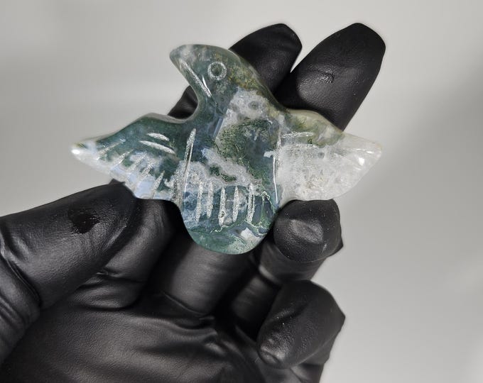Moss Agate Eagle Carving