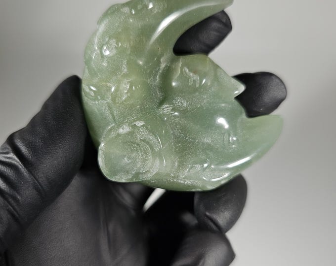 Green Aventurine Rabbit on Moon Carving Bunny