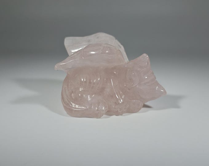 Rose Quartz Sleeping Angel Cat With Wings *Imperfect