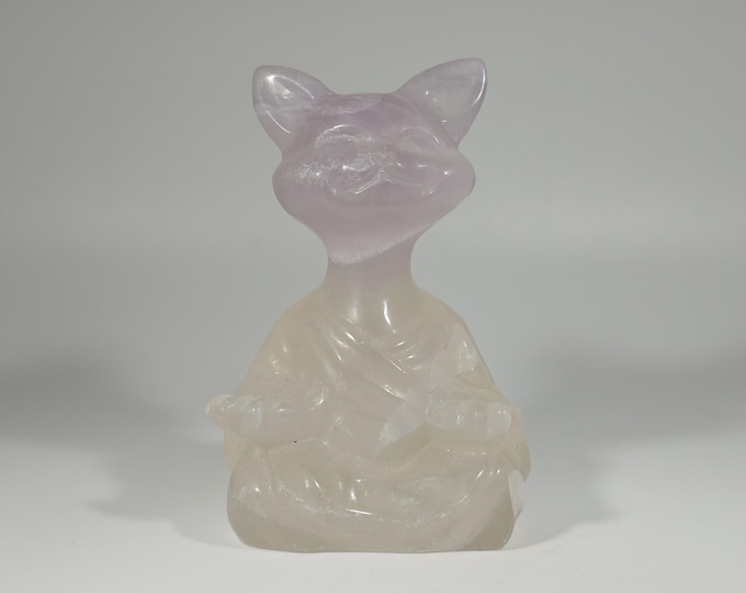 Fluorite Meditating Cat Carving