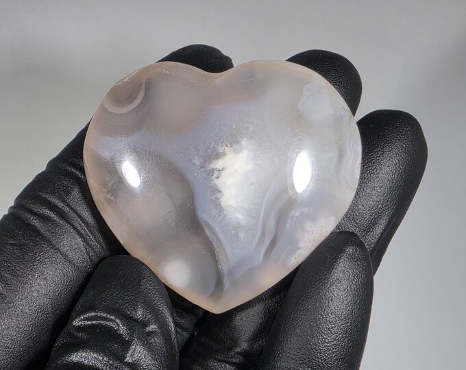 Flower Agate Heart Palm Stone 1.5"