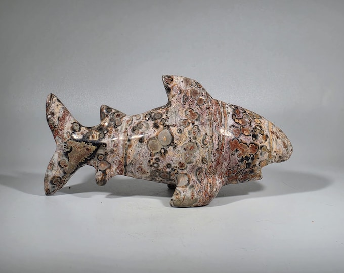 Leopard Skin Jasper Shark Carving