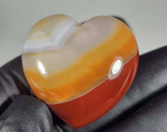 1.1" Banded Carnelian Heart Palm Stone