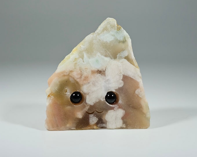 Green Flower Agate Pet Rock Carving