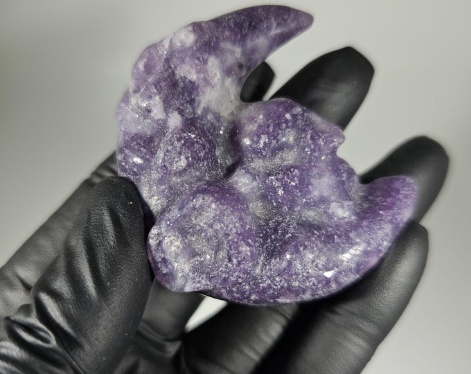 Lepidolite Rabbit on Moon Carving Bunny