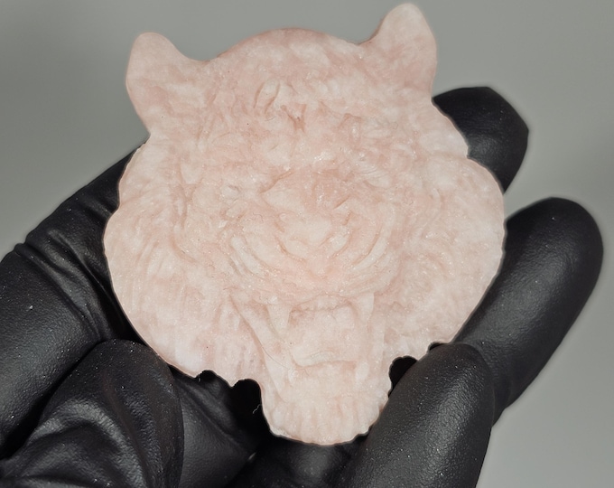 Pink Opal Lion Head Carving