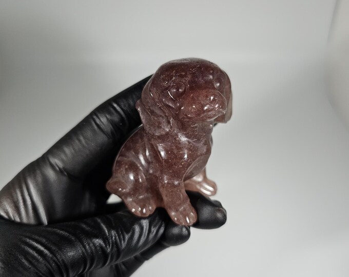 Strawberry Quartz Dog Carving 2.2"
