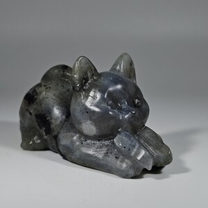 Flashy Labradorite Cat with Butterfly Carving