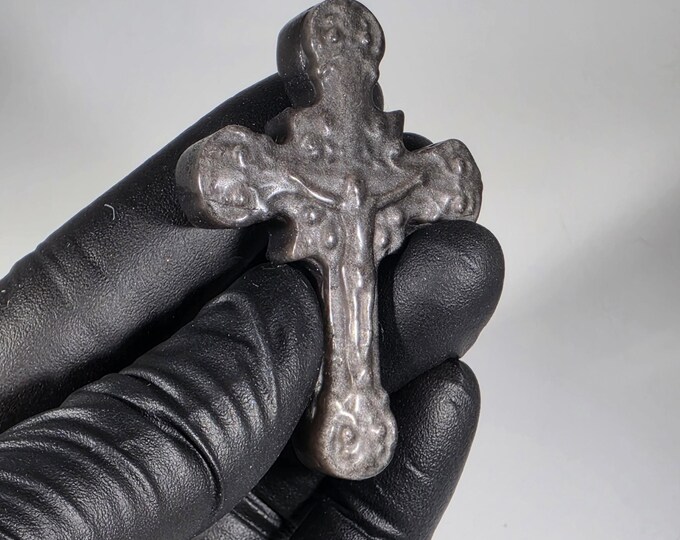 Silver Obsidian Cross Carving