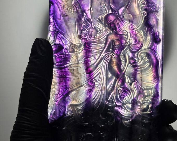 Fluorite 9 Tail Fox Girl Slab Carving