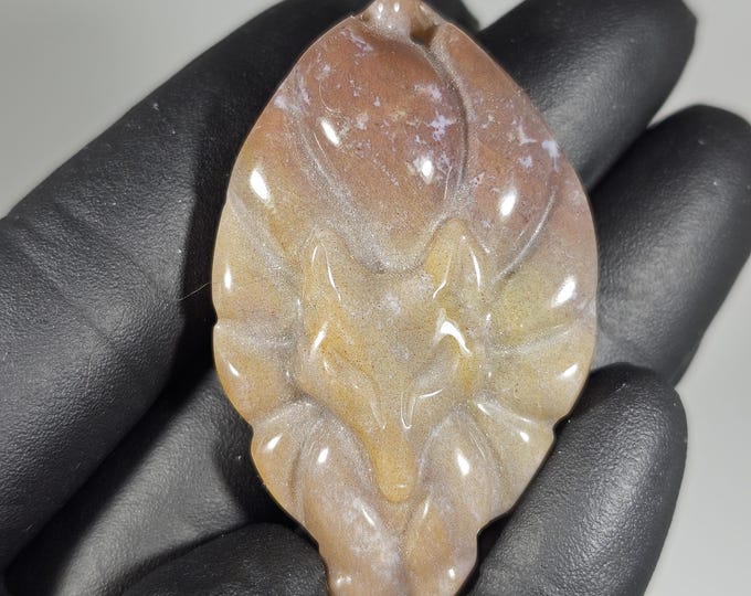 Ocean Jasper Nine Tail Fox Carving Pendant