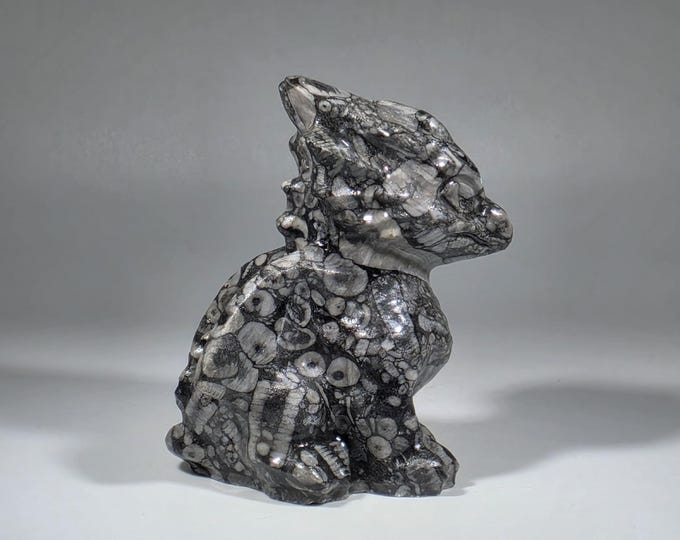 Crinoid Fossil Dragon Carving