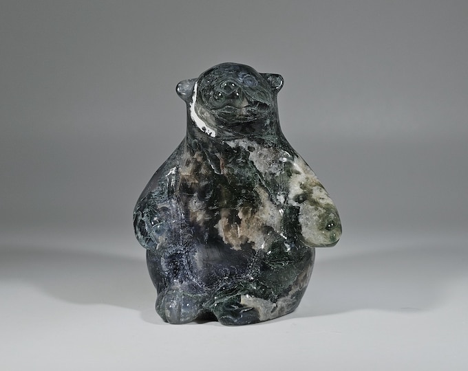 Moss Agate Bear Carving