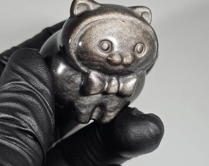Silver Obsidian Cat Carving