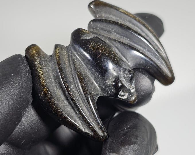 Golden Obsidian Bat Carving