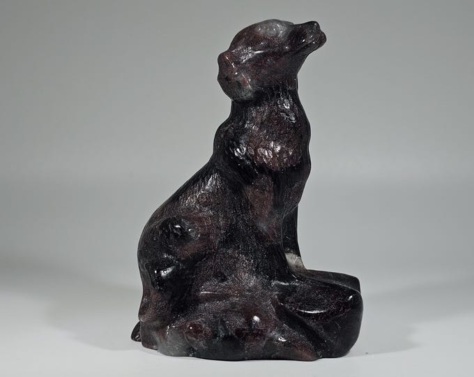 3" Garnet in Arfvedsonite Dog Carving