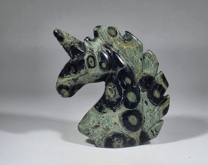 Kambaba Jasper Unicorn Carving